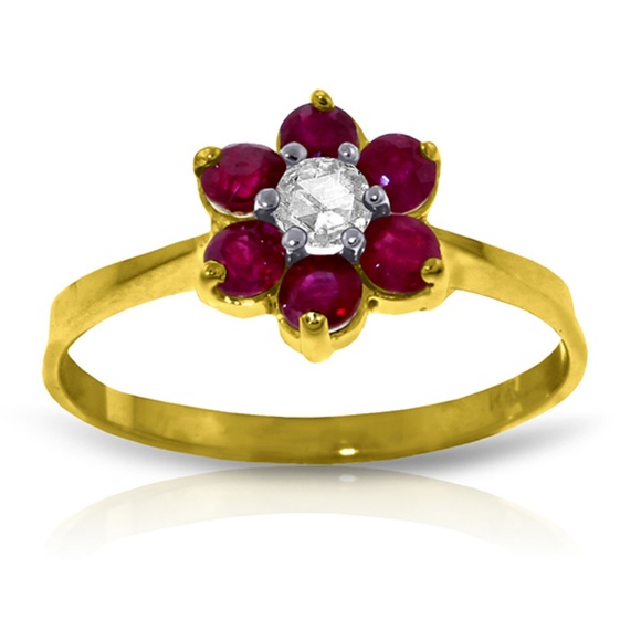 Galaxy Gold Products Jewelry - 14K. SOLID GOLD RING WITH NATURAL DIAMOND & RUBIES